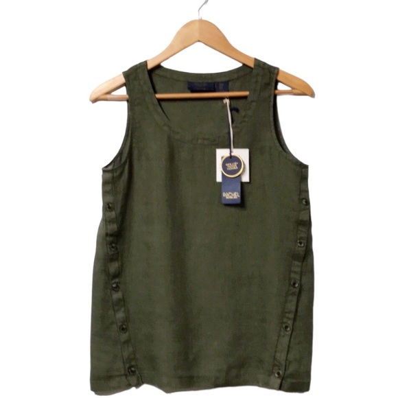 RACHEL ROY 100% Linen Sleeveless Army Green Summer Top - Picture 2 of 12